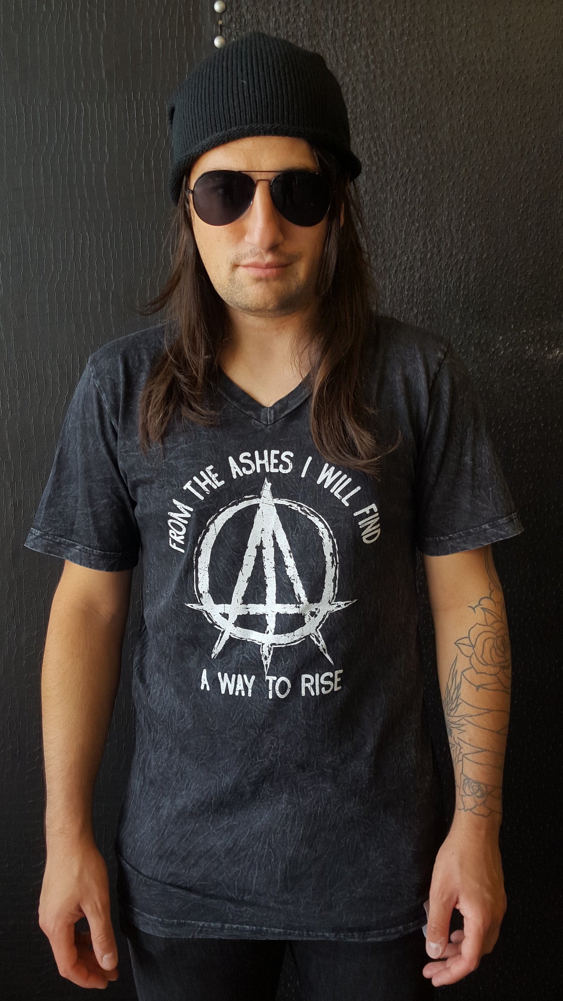 "FROM THE ASHES" Men's Mineral Wash V Neck Tee