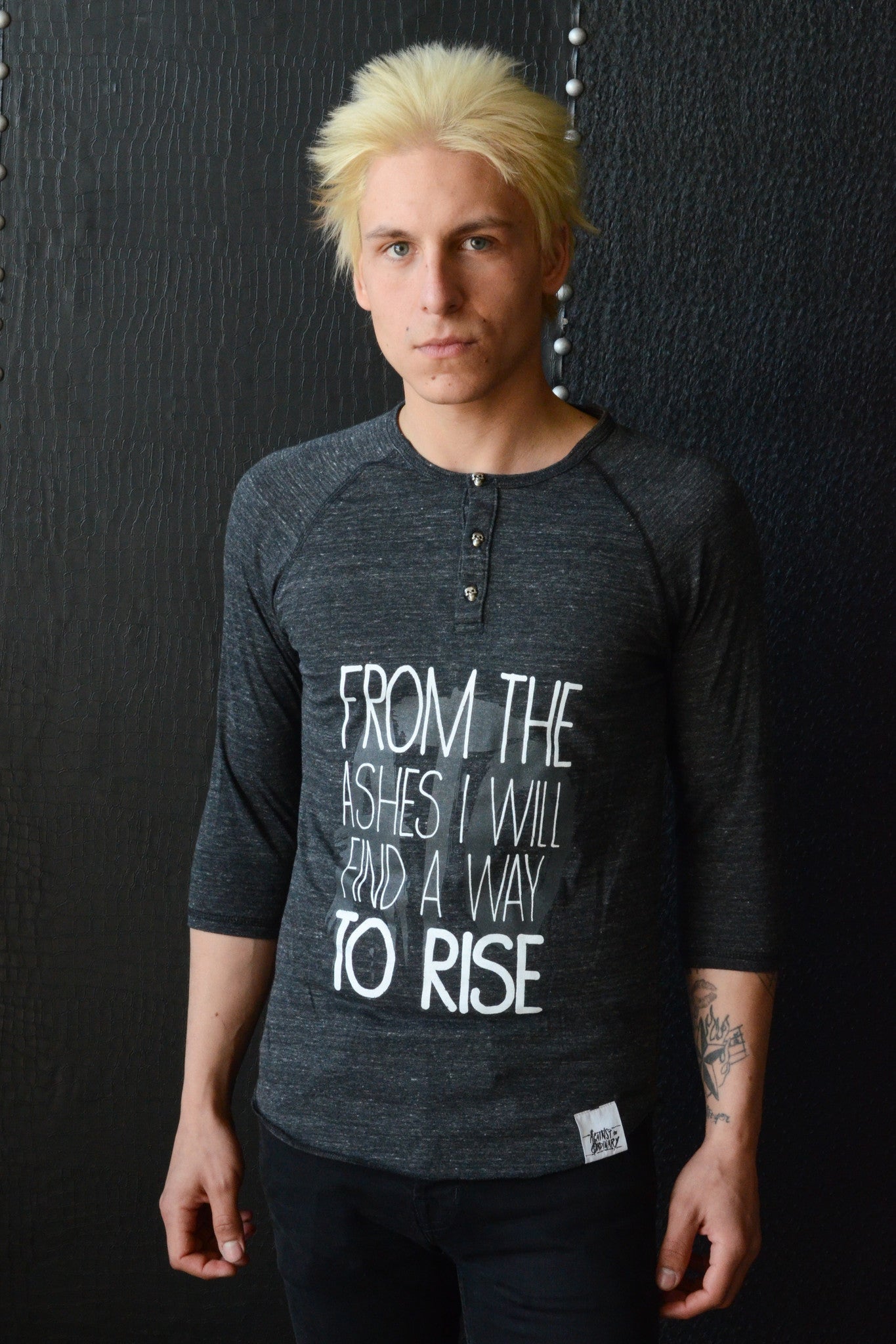 Men's Black 3/4 Sleeve Button Down Tee