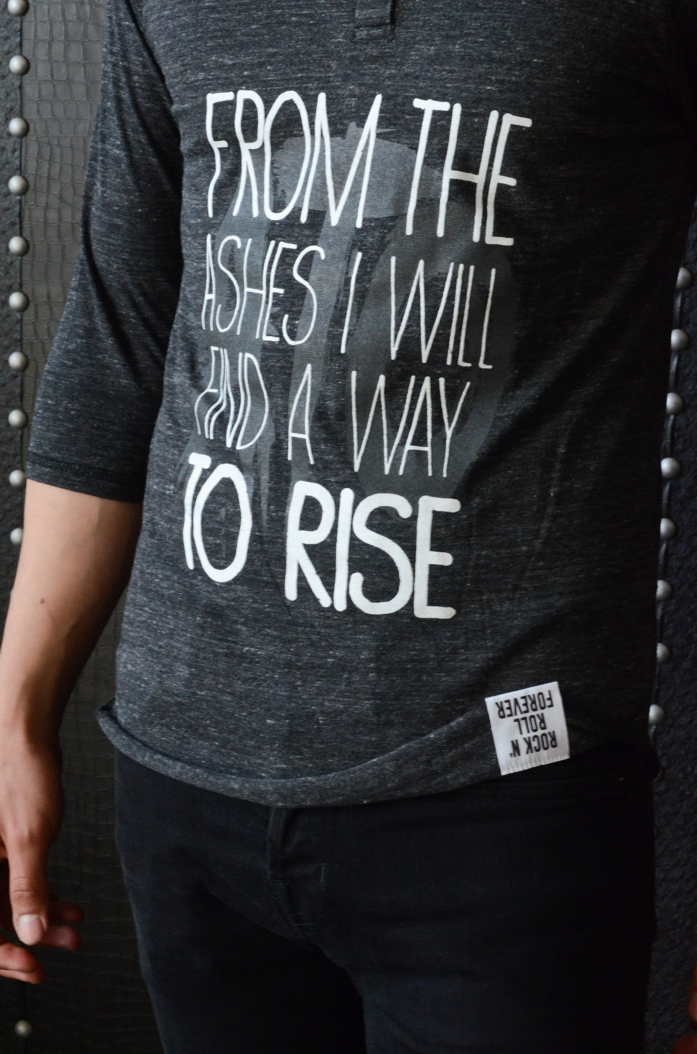 Men's Black 3/4 Sleeve Button Down Tee