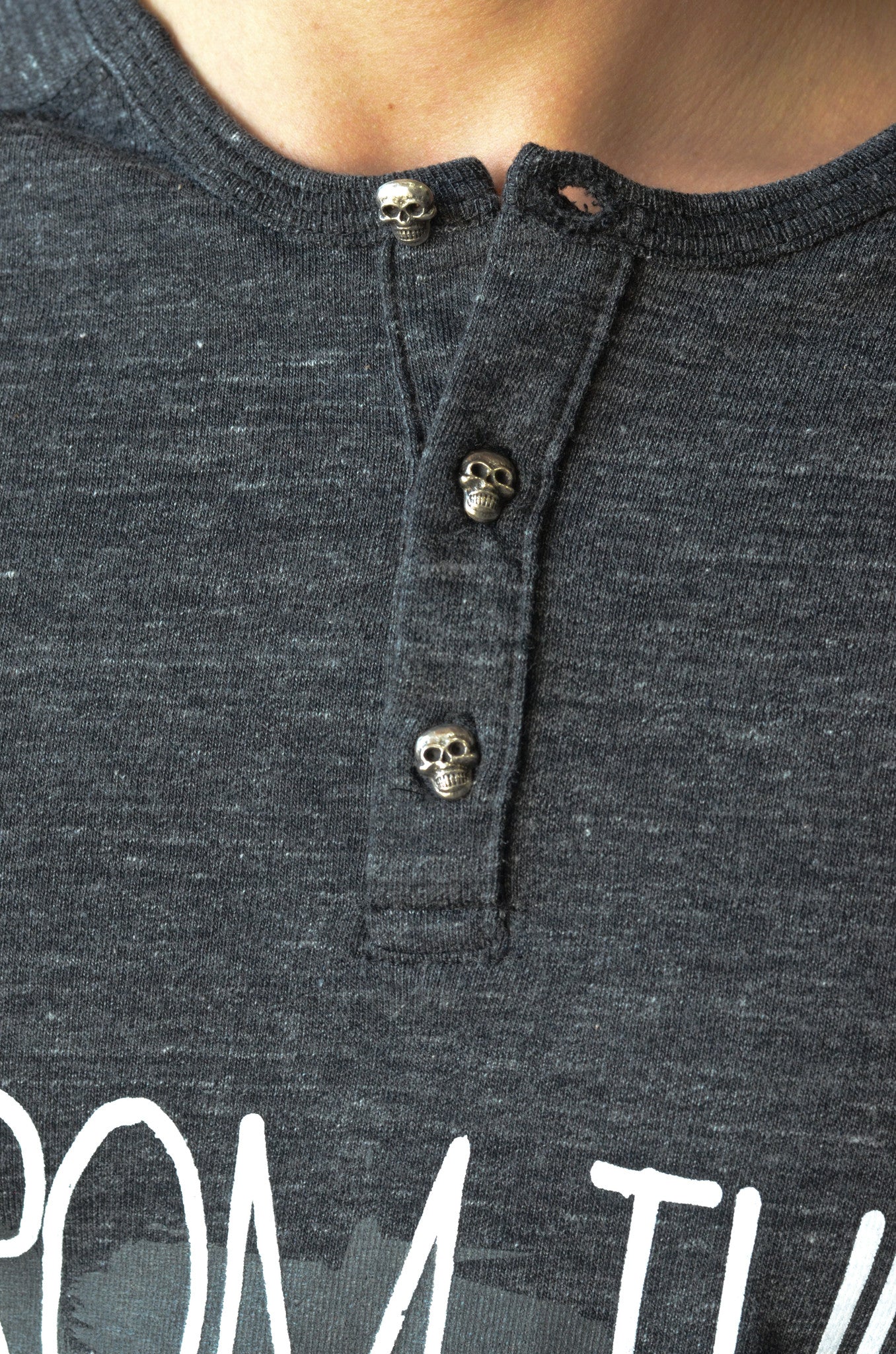 Men's Black 3/4 Sleeve Button Down Tee